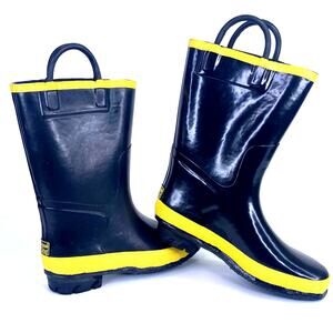 LaCrosse Rain Chief Boots Kids Sz 1 Steel Shank Black Yellow Rubber Waterproof